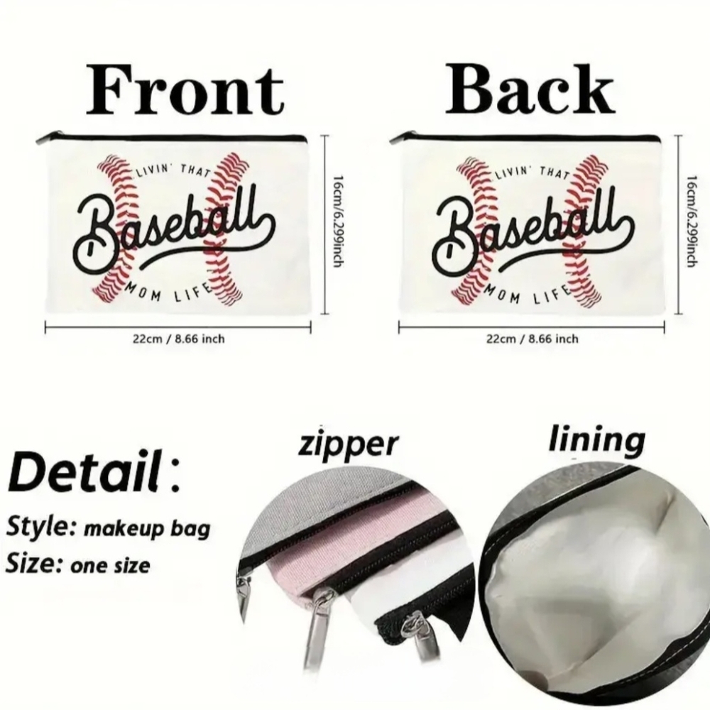 Baseball Themed Cosmetic Bag in White and Red - Picture 4 of 4